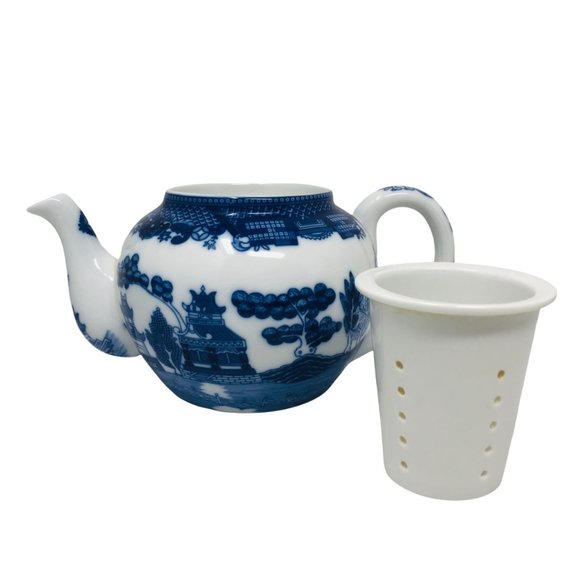 Flow Blue Oriental Pattern Style Tea Pot - Infuser - No Lid - Picture 5 of 10